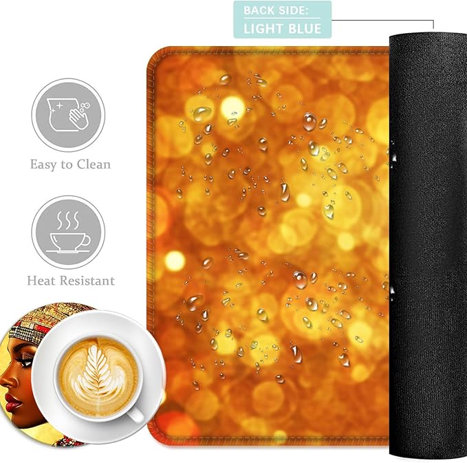 Keyboard Mouse Pad Set Extended Gaming Mouse Pad+Ergonomics Keyboard Wrist Rest Support Memory Foam Easy Typing Pain Relief 4Pcs XL Ultra Thick Desk MatAfrican Woman Gold Glitter