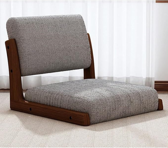 BTZHY Floor Chair Wooden Portable Floor Chair Japanese Style Legless Tatami Chair with Back Support Home Bay Window Lazy Chair Meditation Floor Seating for Living Room Bedroom(Grey 2)