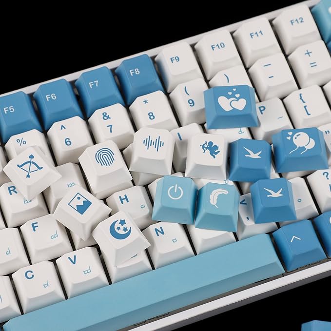 YMDK 143 Sea Fog Love Letter Cherry Profile Dye Sub Thick PBT 5 Sides Mac Keycaps Set for ANSI 104 87 61 96 75 GMMK NCR80 Mx Keyboard