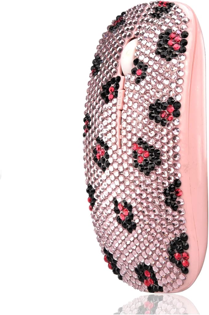 SA@ Pink Bling Crystal Rhinestone Wireless Mouse Sparkly Computer Mouse with USB Receiver for Girls Bedazzled Leopard Mice for Notebook PC Laptop MacBook (Pink)