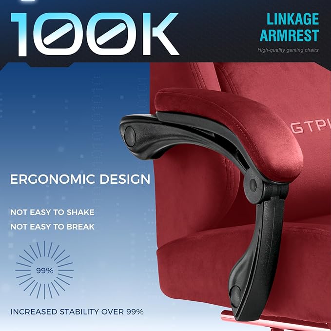 GTPLAYER Gaming Chair Fabric with Pocket Spring Cushion Big and Tall Gamings Chairs 350LBS High Back Computer Chair with Footrest for Adults Lumbar Support Swivel Game Chair for Office Gaming Red