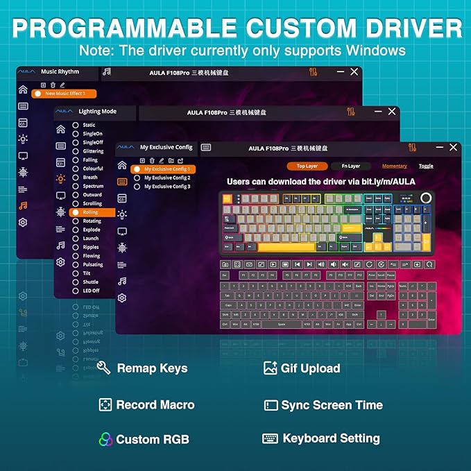 AULA F108 PRO - Wireless Mechanical Keyboard with Screen&ampKnobHot Swappable Gaming Keyboard with 8000mAh BatteryPre-lubed SwitchesRGB BacklitPBT Keycaps Creamy Sounding Computer Keyboards104 K