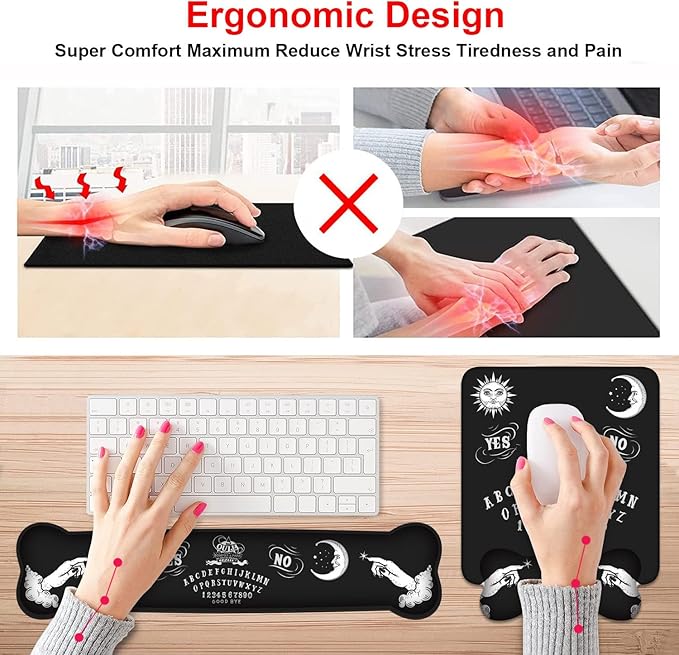 Wrist Rest Support Ergonomic Gel Mouse Pad &amp Memory Foam Keyboard Set Non-Slip Rubber PU Base for Home Office Working Studying Easy Typing &amp Pain Relief Ouija Board