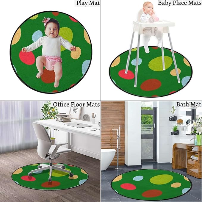 Modern Decor Floor Mat Round Washable Non-Slip Indoor Carpet for Living Room Dining Bedroom Home Geometric Circles Rounds Abstract BackgroundMulticolor Diameter 60 in