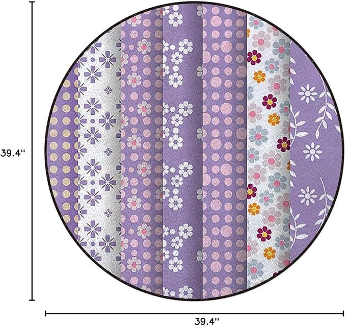 Colorful Office Chair Mat for Hardwood Floor &amp Tile Floor Anti-Slip Floor Protector Mat for Rolling Chair Washable Reusable Vintage Geometric and Circle Shapes Floral Diameter 39.4 in