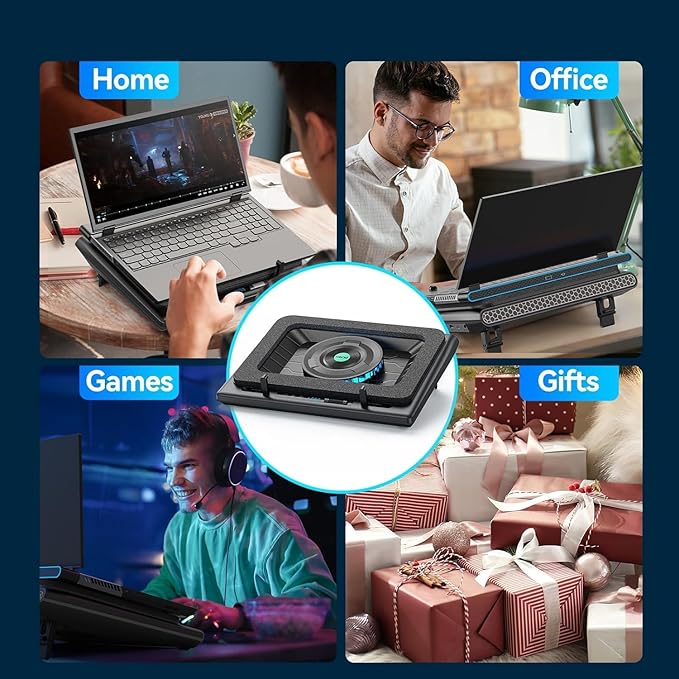 llano Gaming Laptop Cooler V12 Laptop Cooling Pad Stand with 5.5inch Fan Fast Cooling Computer Laptop 15.6-21in Adjustable Speed Touch Control 3-Port USB A A Mouse Pad Included