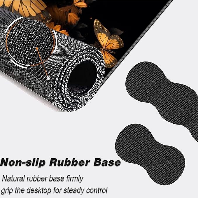 Keyboard Mouse Pad SetLarge Mouse Pad+Keyboard Wrist Rest+Wrist Support+Coaster31.5x11.8in Extended Desk Mat for Computer Laptop Office Home- Flower Butterfly
