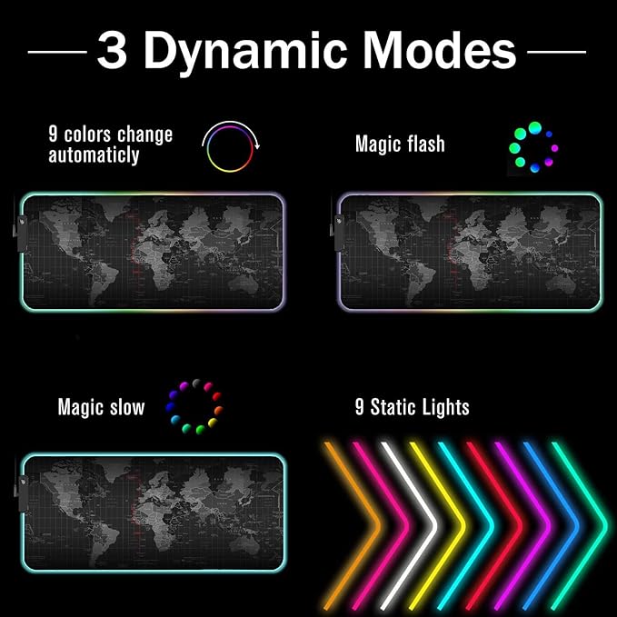 RGB Gaming Mouse Pad with Coffee Coaster XXL Large Glowing LED Mousepad Anti-Slip Rubber Base Computer Keyboard Desk Mouse Mat 31.5 X 11.8 Inch - World Map Pattern