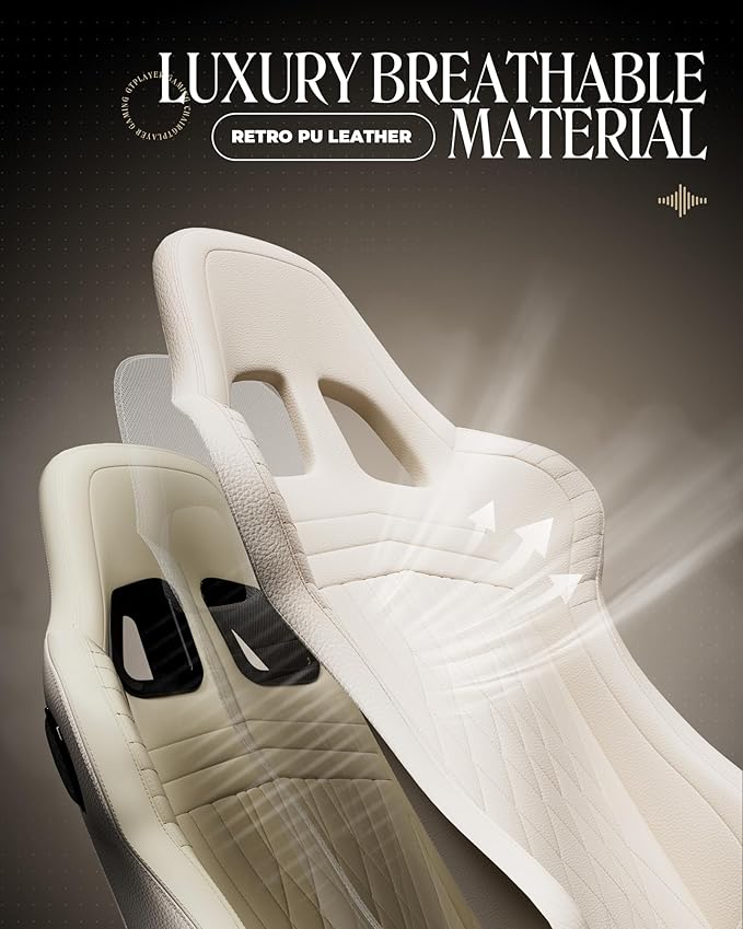 GTPLAYER Gaming Chair for Adults Ergonomic Computer Game Chairs with Speakers Footrest &amp Linkage Armrest Reclining High Back Silla Gamer for Home Office Ace Pro Off-White