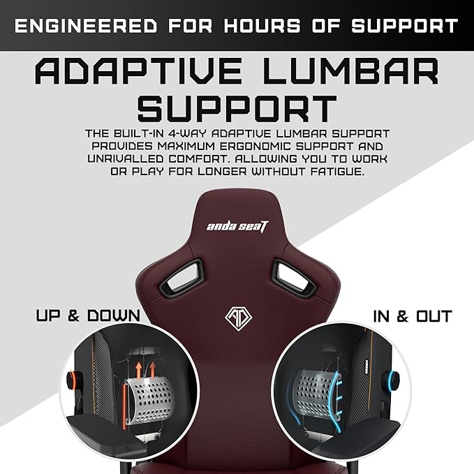 Anda Seat Kaiser 3 Large Gaming Chair for Adults - Ergonomic Maroon PVC Leather Gaming Seat with Lumbar Support Comfortable Office Chair with Neck Support - Heavy Duty Wide Computer Seat