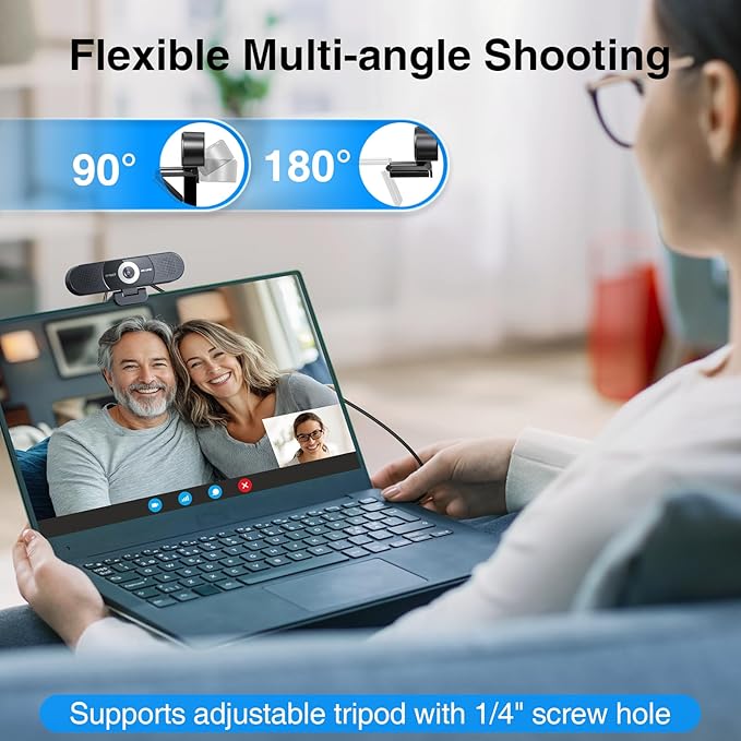 EMEET C980 PRO 3-in-1 4K Webcam with Microphone and Speaker 60°-98° Wide Angle Webcam w/ 4 Noise Cancel Mics 2 Speakers Fixed Focus Magnetic Privacy Cover Great for Group and Personal Video Calls