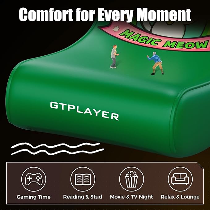 GTPLAYER Gaming Floor Rocking Chair – Rocker Floor Game Chair with Angle Limiter Stylish Patterned Design Comfortable Video Game Seat Green Cat Pattern