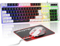 BlueFinger RGB Gaming Keyboard and Backlit Mouse Combo USB Wired LED Gaming Set for Laptop PC Computer Game and Work (White &amp Black)