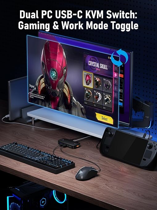 Lemorele USB C KVM Switch 2 Computer Sharing 4K@60Hz HDMI Monitor 100W PD Fast Charging 3×USB-A 2.0 + 1×USB-C 2.0 Data Ports 3.5mm Audio for Windows/Mac/Linux