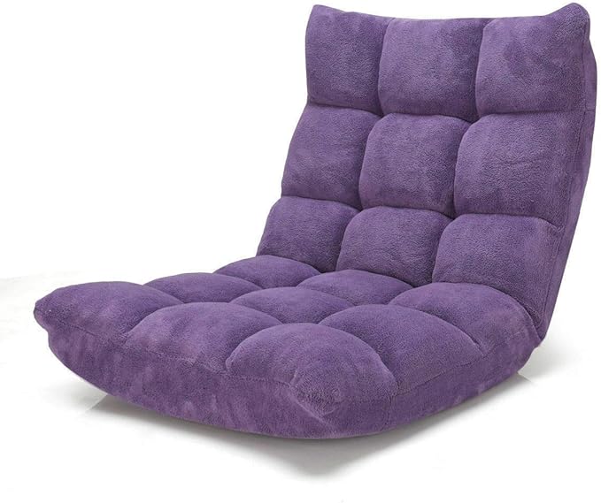 Purple Adjustable 14-Position Folding Floor Chair Gaming Lazy Sofa Chair Cushioned New
