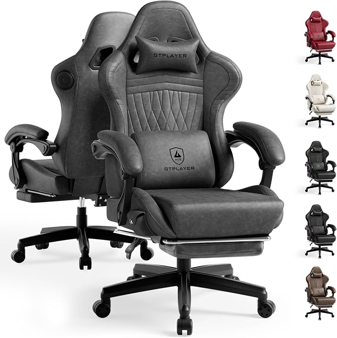 GTPLAYER ACE-PRO Music Gaming Chairs – Built-in Speakers App Support &amp Bluetooth Control Computer Game Chairs with Footrest for Adults Ergonomic Reclining Silla Linkage Armrest Grey
