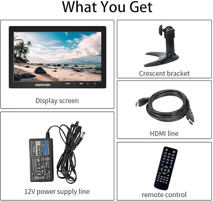 10.1 Inch Small Monitor Raspberry Pi Display Built-in Speakers Mini Screen1280 x 800 HDMI Monitor 60 Hz 5ms IPS Screen Display w/Remote Control HDMI VGA AV BNC Input(10.1-1280x800P)