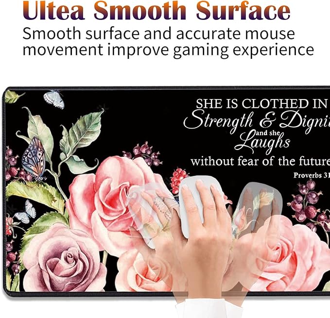 Desk Pad Gaming Mouse Pad + Wrist Rest Support Pad + Coaster 31.5 × 11.8 Durable Non-Slip Extended Computer Mouse Pad Suitable for Office and Home Bible Verses Proverbs 31:25