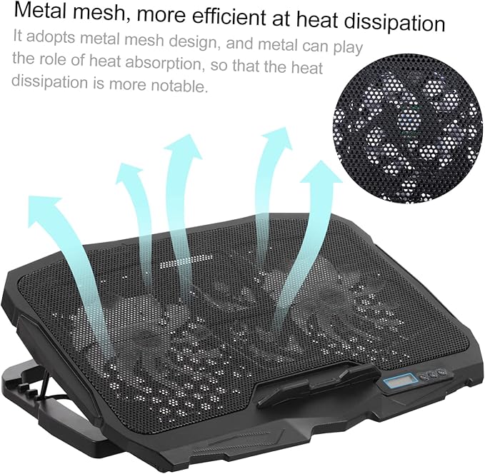 Tofficu Notebook Cooler Adjustable Height Led Fan Dual USB Ports Angle Support for Quiet Laptop Cooling and Ventilation Portable Laptop Cooling Mat