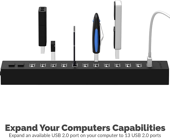 Sabrent 13 Port High Speed USB 2.0 Hub + 22AWG 3 Feet USB 3.0 Extension Cable