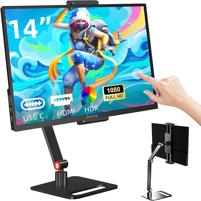 14 Inch Touchscreen Portable Monitor 1200P Slim and Lightweight Bezel less FHD IPS HDR Gaming Monitor Laptop Travel Sub-Monitor with Built-in Speakers and VESA for Laptop Mac PC Xbox PS4/5 Switch