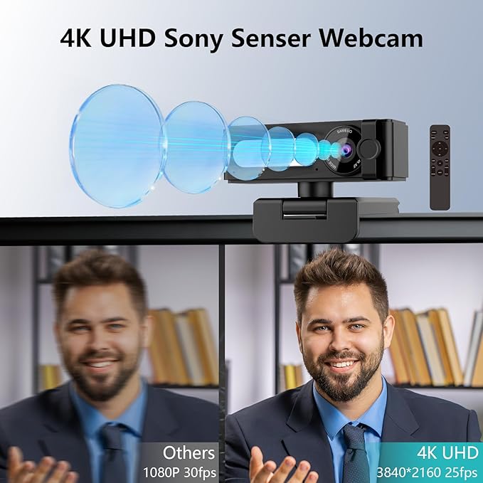 4K Webcam with Dual AI Noise-Cancelling Mics Autofocus Auto Light Correction120° FOVPrivacy CoverPlug and Play Computer Camera for Microsoft Teams/Zoom/Google Voice/Skype/Facetime/YouTubeBlack