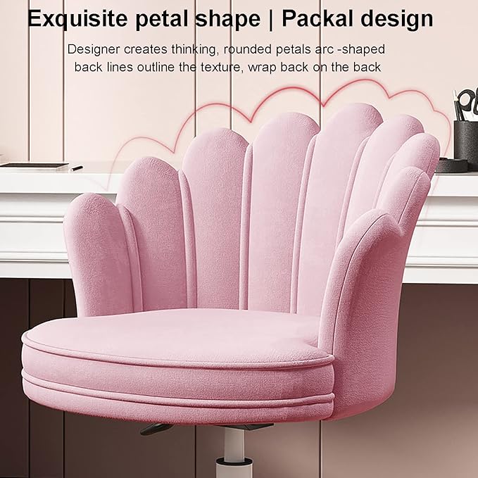 Gaming Chair Computer Chair Velvet Swivel Chair Home Cute Modern Vanity Desk Chair 360° Swivel Height Adjustable Petal Chair for Women Girls L