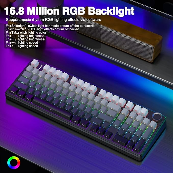 AULA F99 Pro Wireless Mechanical Keyboard with KnobGasket StructureTri-Mode BT5.0/USB-C/2.4GHz Hot Swappable KeyboardCreamy SoundRGB Backlit PBT Keycaps Computer Gaming Keyboards