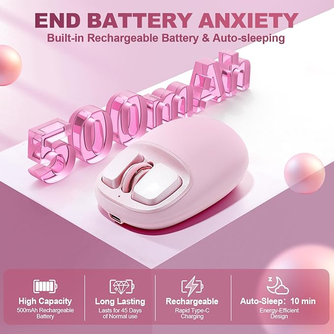 YUNZll C1 Silicone Wireless Mouse Tri-Mode 2.4G/USB-C/Bluetooth Mouse 4800 DPl Optical Tracking 6 Adjustment LevelsCustomize Mice for Laptop Computer iPad MacBook (Pink)