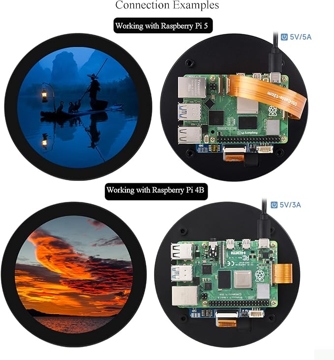 Waveshare 4inch DSI Round Touch Display 720 × 720 Resolution 10-Point Capacitive Touch IPS Display Screen Compatible with Raspberry Pi 5/Pi 4B/3B+/3A+ Compute Module 4/Compute Module 3+/CM3