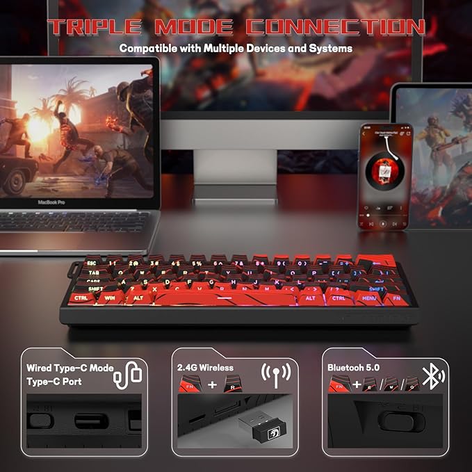 MAMBASNAKE X60 HE 60% Rapid Trigger Wireless Gaming KeyboardHall Effect Magnetic SwitchesAdjustable Actuation0.1ms Ultra-Low Latency 8KHz Polling Rate3-Mode RGBPBT Keycaps for Win/Mac-Black&amp