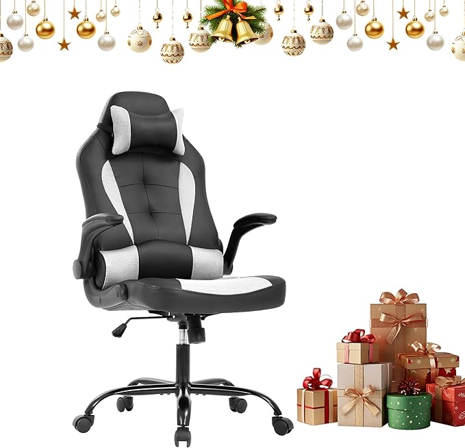 Big &amp Tall Ergonomic PU Leather Adult Gaming Chair - White