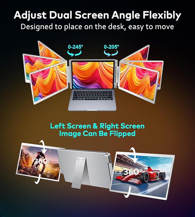 16 Laptop Screen Extender 1200P FHD Triple Portable Laptop Monitor Extender for 12-18.5 Laptops 16:10 Aspect Ratio Rotation Screen Compatible with MacOS Wins Chrome Surface