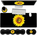 Gaming Mouse Pad Set Large Mouse Pad and Ergonomic Memory Foam Keyboard Wrist Rest Support Easy Typing Pain Relief Writing Mat Extended Office Desk Mat Sunflower Dog Paw Print Black Mouse Pad