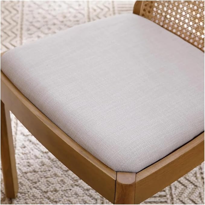 Adjustable Office Computer Chair with Armrest 1pcs Linen Fabric Rattan Backrest Dining Chair Solid Wooden Legs Use for Living Room