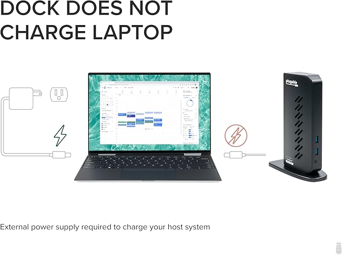 Plugable USB 3.0 and USB-C Universal Laptop Docking Station with 2 HDMI Ports for Windows Mac (Driver Required) and ChromeOS Gigabit Ethernet Audio