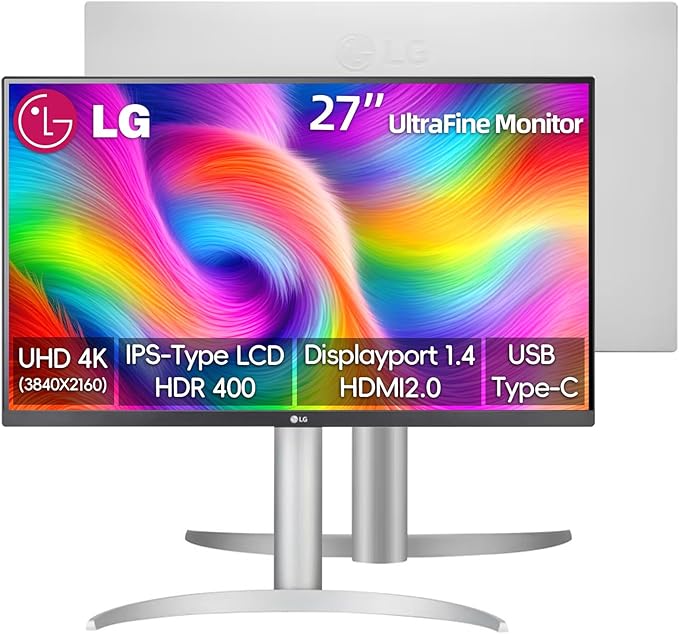 LG 27 inch 4K UHD (3840x2160) Ultrafine IPS Computer Monitor VESA DisplayHDR 400 5ms 95% DCI-P3 Dynamic Action Sync USB Type-C 90W PD HDMI DisplayPort Height/Tilt/Pivot Adjustable Stand