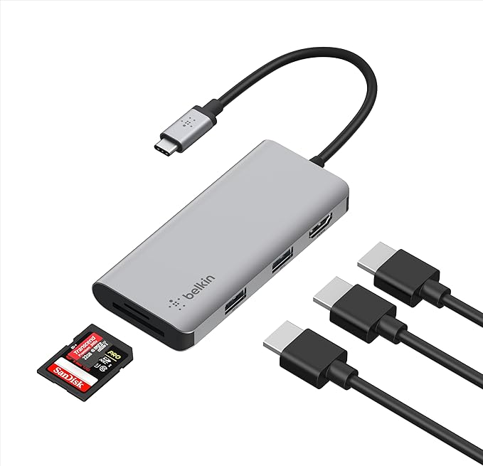 Belkin USB-C Hub 5-in-1 MultiPort USB-C Docking Station for MacBook &amp Windows w/ 4K HDMI 1.4 2x USB-A 3.1 SD 3.0 &amp Micro SD 3.0 &amp 5Gbps Data Transfer for Home Office &amp Travel P
