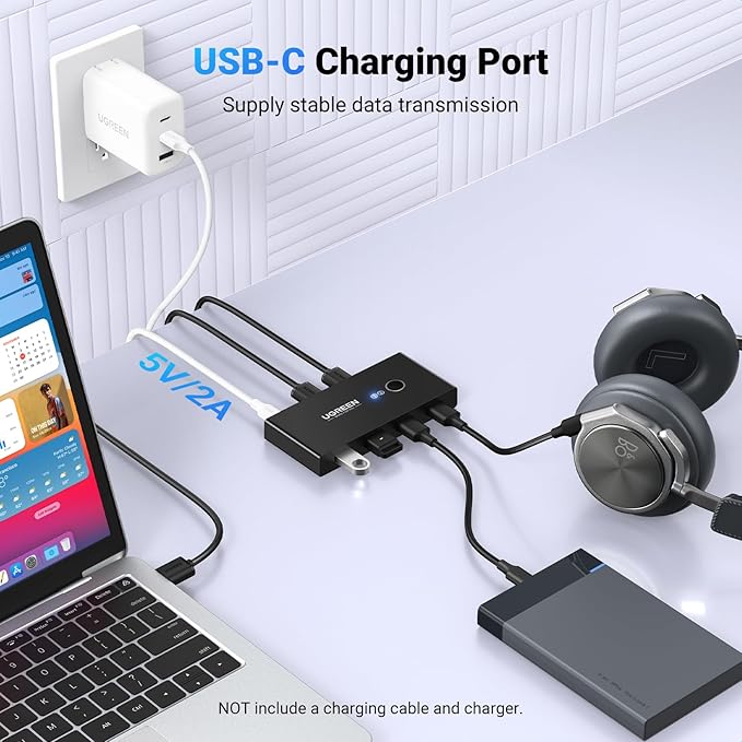 UGREEN USB 3.0 Switch Selector 2 Computers Share 4 USB Ports USB Switcher USB for PC Laptop Keyboard Mouse Printer Scanner One Button Switch Adapter with 2 Pack USB 3.0 Cables