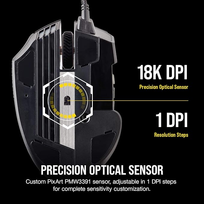 Corsair Scimitar RGB Elite Wired MOBA/MMO Gaming Mouse – 18000 DPI – 17 Programmable Buttons – iCUE Compatible – PC Mac PS5 PS4 Xbox – Black