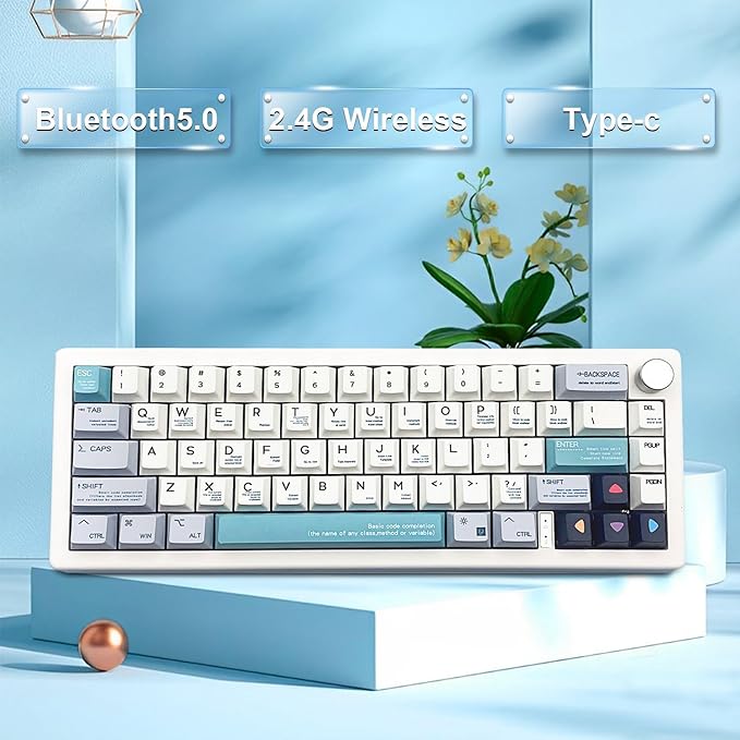 GMK67 Keyboard Barebones KitHot-Swap PCB Bluetooth 5.0/2.4G/Type-C Tri-Mode 65% Mini Custom RGB Wireless Mechanical Keyboard with Knob Gasket Mount Programmable Gaming DIY Kit (White)