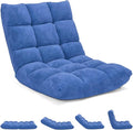 MAT EXPERT Floor Chair with Back Support Floor Gaming Chair w/ 14 Adjustable Position Soft Coral Fleece&ampAlloy Steel Frame Foldable Padded Lazy Couch Recliner for Meditating (Blue Large)
