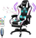 XOOFMASS Gaming Chair with Bluetooth Speakers Video Game Chairs with LED Lights Ergonomic Gaming Chair with Full Massage Lumbar Support 360°Swivel Massage Office Computer Chair for AdultsWhite