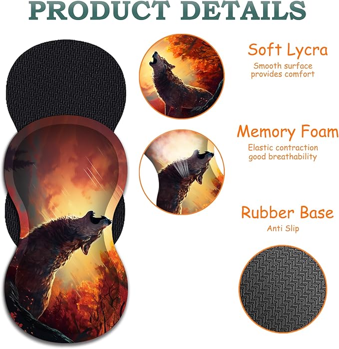 Mouse Pad Set Large Gaming Mouse Pad (31.5X 11.8 inches)+ Wrist Rest Pad + Coaster Ergonomic Wrist pad Home Office Desk Accessories Decor Supplies Wolf Howling Under The Moon