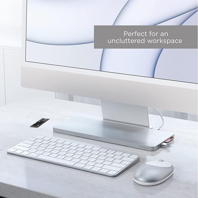 Satechi USB C Slim Dock for 24” iMac with Tool-Free Enclosure for M.2 PCIe NVMe and SATA SSDs USB C Data Port USB A 2 USB 2.0 Micro/SD Card Reader - Silver