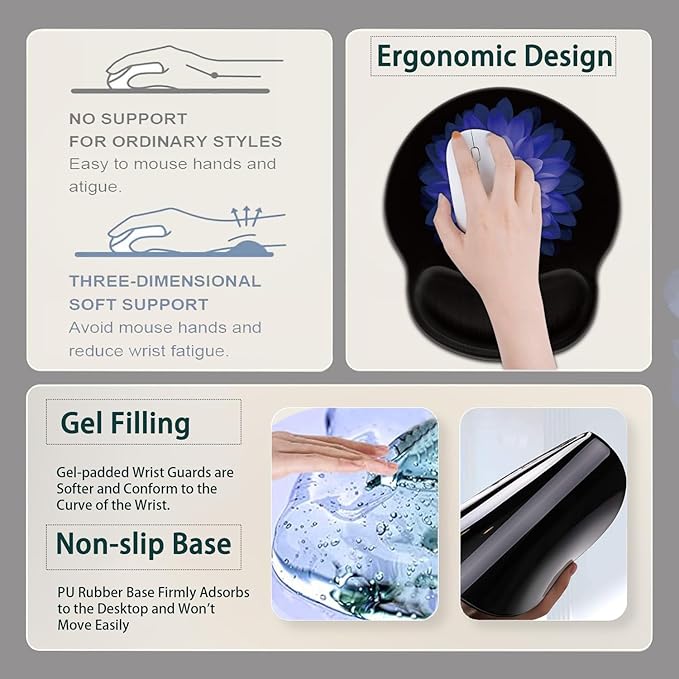 Large Mouse Pad Ergonomic Mouse Pad with Wrist Rest and Keyboard Wrist Rest 4 in 1 Set 31.5 x11.8 inch Extended Desk Pad for Home Office Watercolor Purple Flowers Pattern Black xxl Gaming Mouse Mat