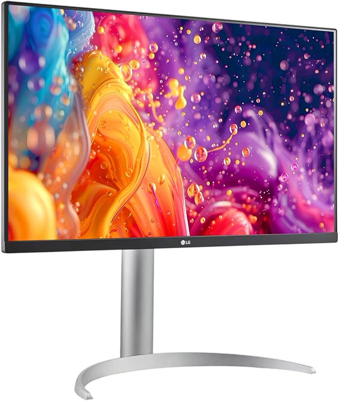 LG 27“ 4K UHD Monitor IPS Display VESA DisplayHDR 400 95% DCI-P3 Dynamic Action Sync Black Stabilizere Height/Tilt/Pivot Stand for Gaming and Offic White/Silver
