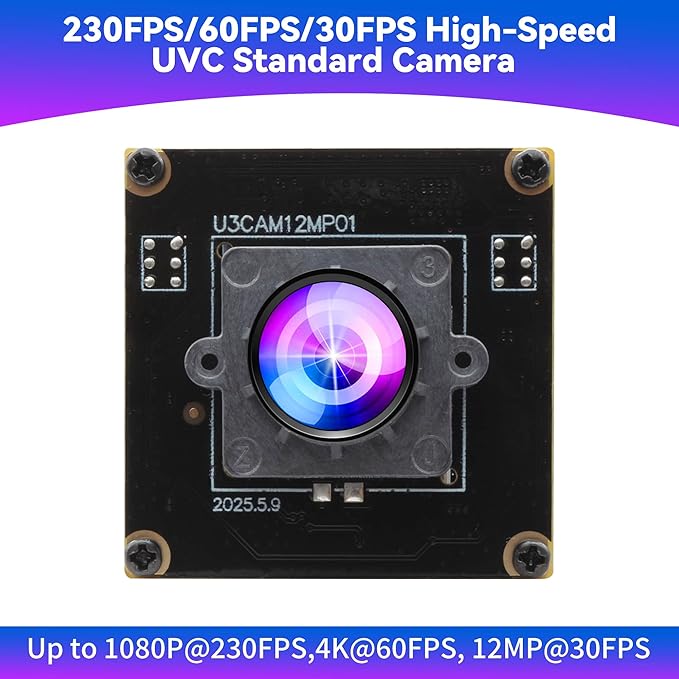 ELP High Speed USB3.0 Camera Module 1080P/230fps 4K/60fps 12MP/30fps Mini UVC USB3.0/2.0 Lightburn Cameras for Windows Linux Mac Pi Wide Angle 88°(H) IMX577 Webcam Board for PC Jetson Nano