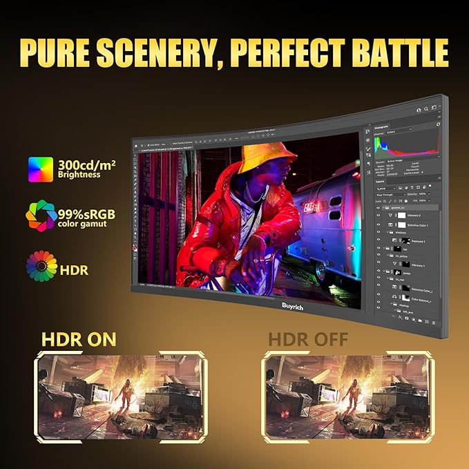 34 Inch Ultrawide Curved Gaming MonitorUWQHD (3440x1440) 240Hz1ms MPRT HDR400Fast VA PIP/PBPAI CrosshairAIPQ(Visual Enhance)MPRT 1msHDMI2.1 * 2DP1.4 * 2(DP Cable Incl.)