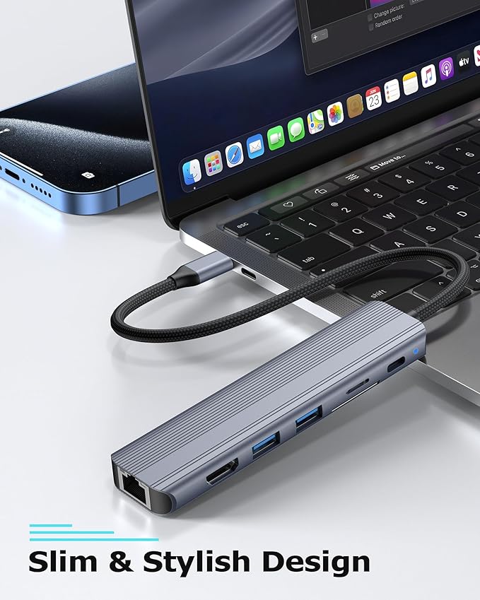 USB C Hub Ethernet HDMI Adapter for Mac MacBook Air/Pro Laptop Multiport Dock with RJ45 Gigabit Ethernet 4K HDMI USB 3.0 SD/TF Card Reader PD 100W Charging